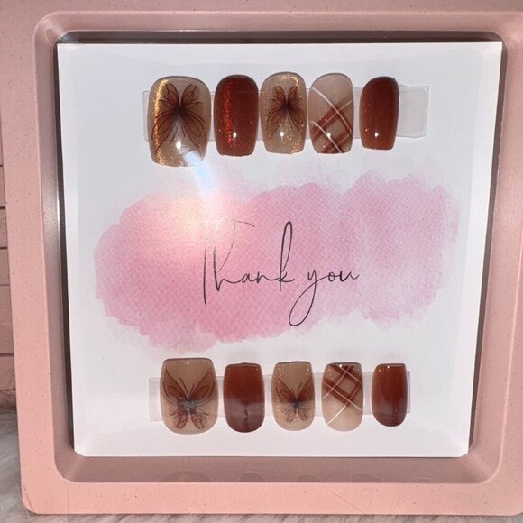 COPY - Brown Butterfly Press-On or Glue-On Nails Size M - Picture 2 of 7